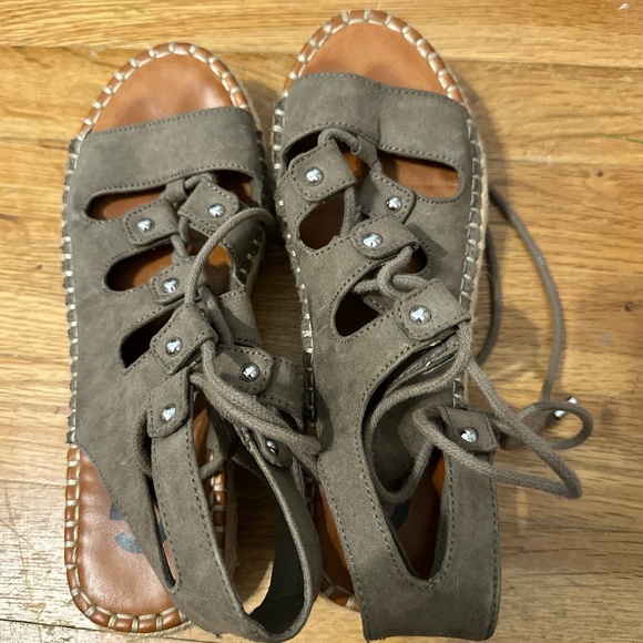 G by Guess Brown and Green Lace-Up Sandals - Picture 2 of 4